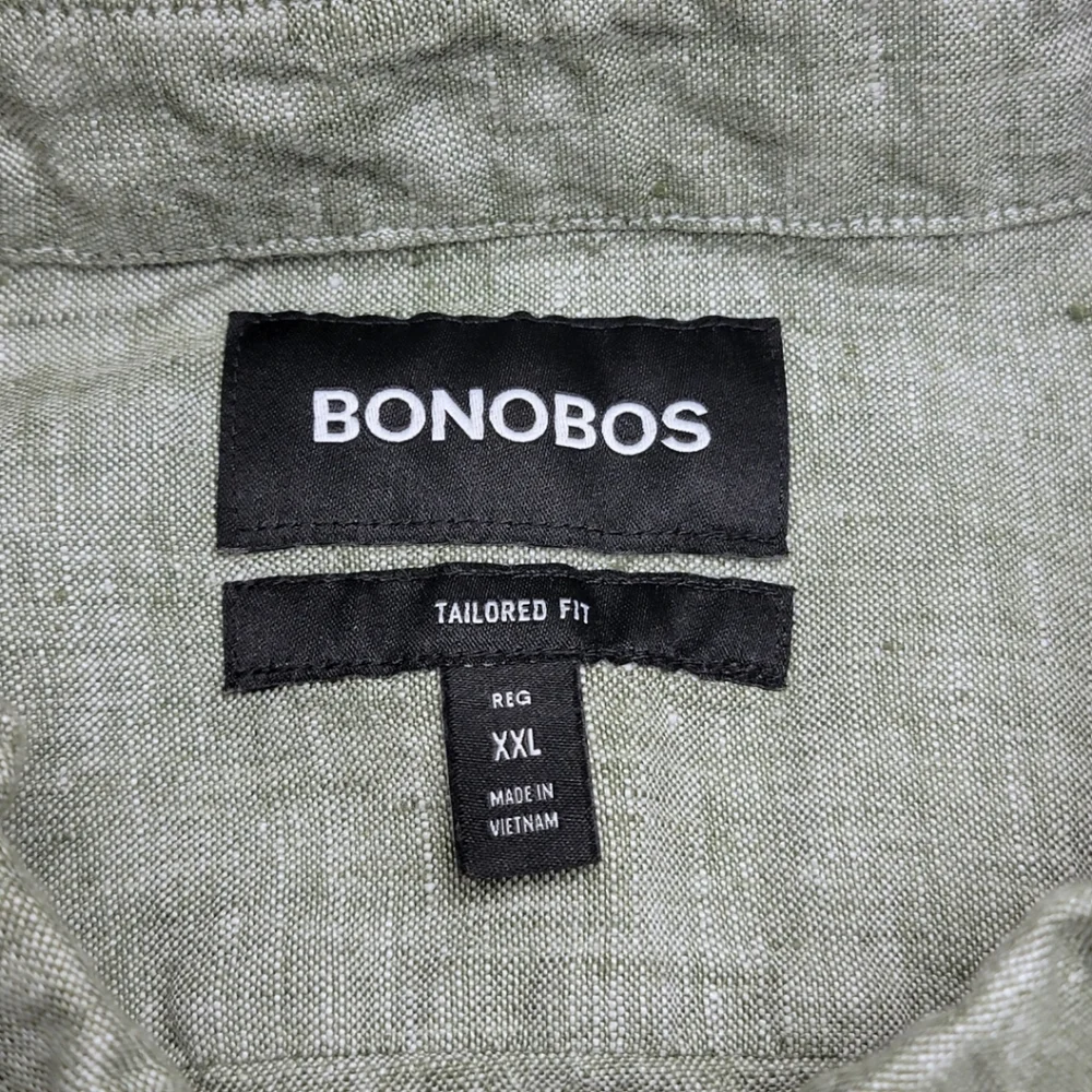 Bonobos Olive Green 100% Linen Riviera Tailored Fit Short Sleeve Shirt - Picture 4 of 6